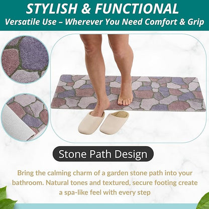 Non Slip Bathtub Mat Shower Mat for Tub - Loofah Bath Mats for Bathroom - 40x16 Bathtub Floor Mat - Textured Anti Slip Bath Mat Without Suction Cups - Secure Mat for Wet Areas (40x16 Stone Path)