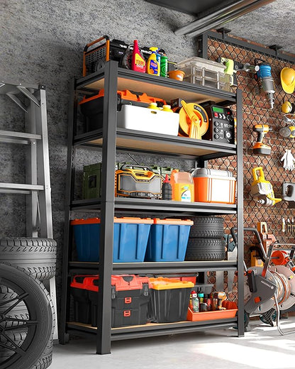 Set of 5 Garage Shelving 5-Tier Heavy Duty Storage Shelves, Adjustable Metal Shelving Unit, Utility Garage Organizer Shelf for Basement, Pantry, Kitchen, Warehouse,15.7" D x 35.4" W x 71.2" H