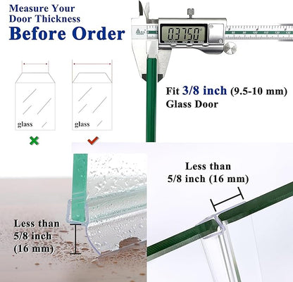Frameless Shower Door Seal Strip 2 Pack x 39 Inch H for 3/8" Thick Glass Shower Door Side Seal Strip Bottom Seal Door Sweep, Ultra Clear Polycarbonate Stop Shower Leaks Create A Water Barrier