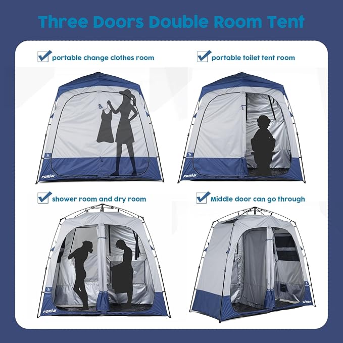 Camping Shower Tent Deluxe Changing Room Easy Set Up Privacy Shelter,Large Toilet Tent with Floor Drain Design for Beach, Camping,Hiking with Stakes and Ropes for Stability