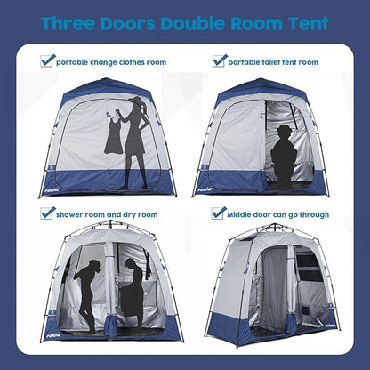 Camping Shower Tent Deluxe Changing Room Easy Set Up Privacy Shelter,Large Toilet Tent with Floor Drain Design for Beach, Camping,Hiking with Stakes and Ropes for Stability