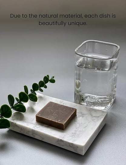 Real Marble Soap Dish - Soap Dish for Shower, Shower Bar Soap Holder, Marble Dish for Bathroom Kitchen, Decorative Stone Soap Dish (Calacatta White, Rectangular)