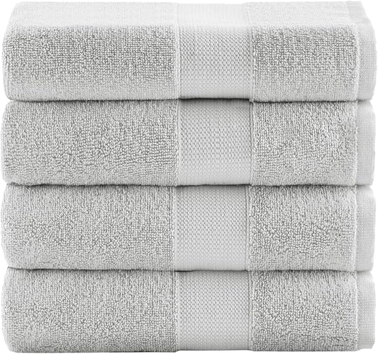 Comfort Spaces Turkish Bath Towel Set of 4 Piece 27x54 Medium 100% Cotton Towels Highly Absorbent Soft Quick Dry Shower for Bathroom Spa Light Grey