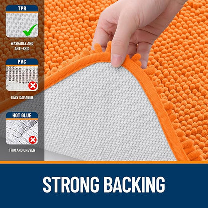 OLANLY Bathroom Rugs 30x20, Extra Soft Absorbent Chenille Bath Rugs, Rubber Backing Quick Dry, Machine Washable Bath Mats for Bathroom Floor, Tub and Shower, Home Decor Accessories, Orange