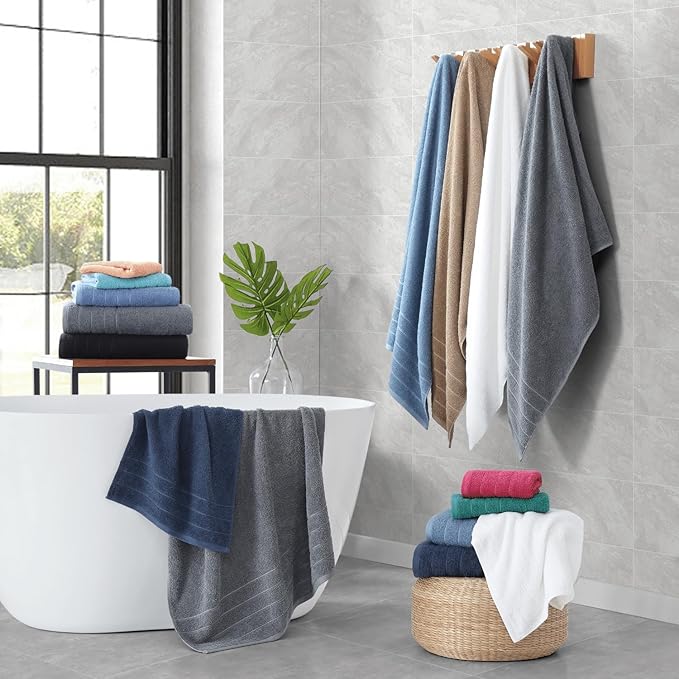 Casa Platino 100% Mercerized Cotton Bathroom Towel Set - 18 Pcs - Ring Spun, Super Soft & Highly Absorbent - 6 Large Bath Towels, 6 Washcloths, 6 Hand Towels - Wide Variety of Colours - Beige