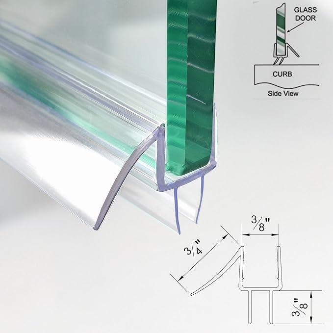 Shower Door Seal Strip Kits Set of 3 Polycarbonate Include 2 PCS 84" Side Seals and 1 PCS 36" Bottom Seal for 3/8"(10mm) Thick Glass