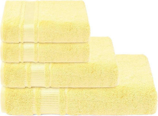 Melissa Linen 8 Piece Bath Towel Set, 2 Bath, 2 Hand, 4 Fingertip Towels - 100% Turkish Cotton, Absorbent, Quick Dry, Durable & Soft - Light Yellow