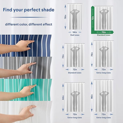 CLOROX Shower Curtain Liner, Premium Striped Medium-Weight Durable Waterproof 6g PEVA for Bathroom with Weighted Magnets, Printed Standard Size 72" x 72", White