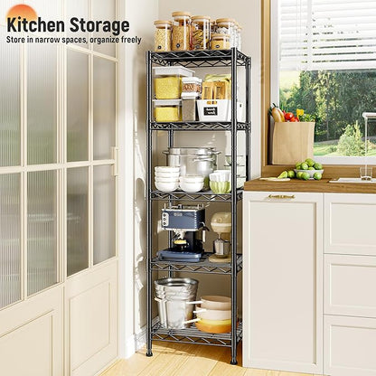 5 Tier Metal Shelving Unit Wire Shelving,Storage Rack for Small Space:Adjustable Storage Shelves Standing Bathroom Shelf and Narrow Small Shelf for Laundry Dorm Kitchen Pantry Closet15.8"w*11.8"D*53"H