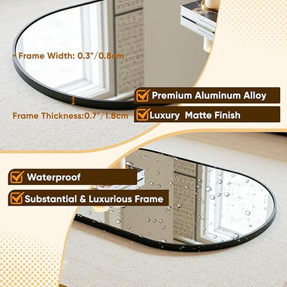 Arched Mirror 20"x30", Bathroom Mirror, Wall Mounted Vanity Mirror with Arch Metal Frame for Bathroom, Over Sink, Bedroom, Living Room, Flat Frame, Black