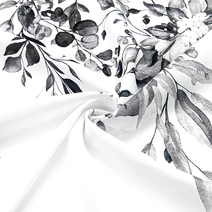 Gibelle Black and White Eucalyptus Shower Curtain, Grey Watercolor Plant Leaves with Floral Bathroom Shower Curtain Set, 72x72