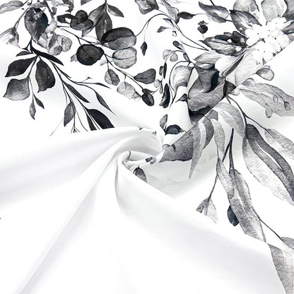 Gibelle Black and White Eucalyptus Shower Curtain, Grey Watercolor Plant Leaves with Floral Bathroom Shower Curtain Set, 72x72