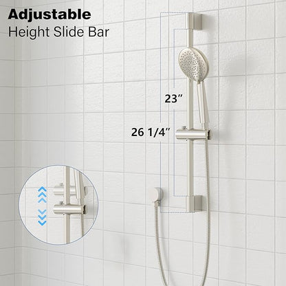 Gabrylly Shower System, High Pressure 12" Rain Shower Head with Handheld Shower, Wall Mounted Slide Bar Shower Faucet Set Complete, Shower Combo Set with Shower Valve,Brushed Nickel