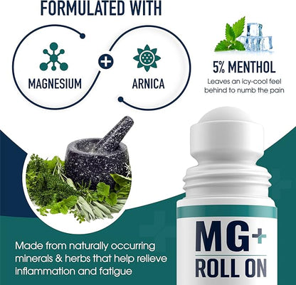 MARS WELLNESS MG+ Cooling Roll on Pain Relief (3 oz) – Fast Acting Arnica Roll on 5% Menthol Magnesium & Arnica – Penetrating Menthol Pain Relief Roll On Topical Pain Relief - 5 Pack