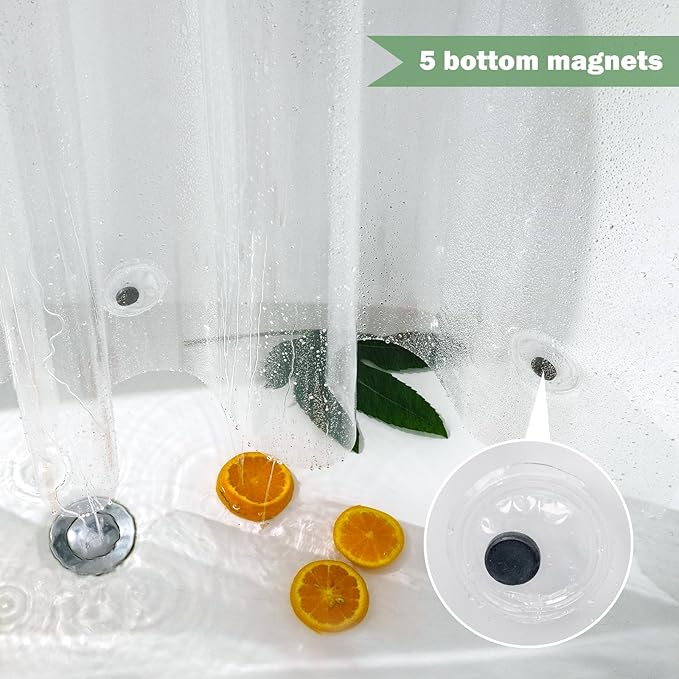 UFRIDAY 96 inches Shower Curtain Liner Long Clear, Waterproof PEVA, Metal Grommets, Clear, Extra Long, Weighted Tall 72x96 inch Bathroom Shower Curtain Liners with 5 Weights