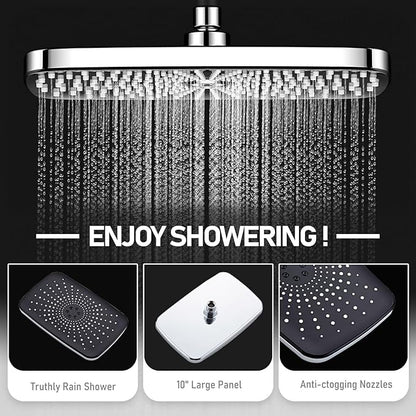Wide Rain Shower Head With 5 Modes Handheld Showerheads, High Pressure Showerhead Combo with Extension Arm for Bathroom Accessories, Adjustable Shower Head with Anti-Clog Nozzles (Chrome)