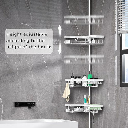 KEGII Corner Shower Caddy Tension Pole - Shower Tension Rod Organizer, Floor to Ceiling Shower Caddy 25-114.2 inch, Bathroom Rack Corner Waterproof, Pure White