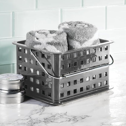 iDesign Plastic Shower Caddy Basket with Handle for Bathroom or College Dorm - Gray - Made in USA