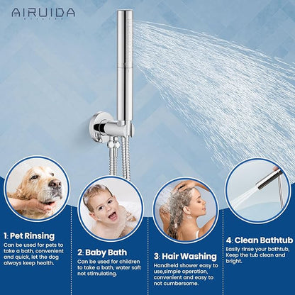 Airuida Shower Fixtures 2 Functions Shower Faucet Set Wall Mounted for Bathroom High Pressure Brass Handheld Shower with Rough-in Valve Round Rainfall 8 Inch Shower Head Chrome Polish