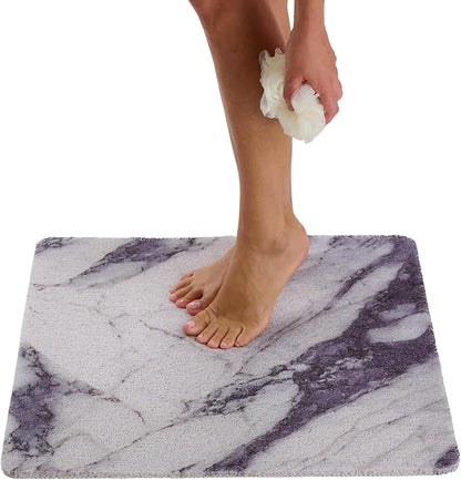 Enkosi Loofah Shower Mat Non Slip – Square Anti Slip Bath Mat for Inside Showers, Bathtub, Tub, Bathroom - Cushioned, Quick Dry PVC with Drain Holes - Secure Grip Safety Pad (Marble Grey Blue 24x24)