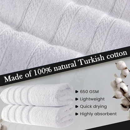 HALLEY Turkish 4 Pack Premium Bath Towels (4 Pieces) 650 GSM Highly Absorbent Super Soft 100% Cotton - 4 Bath Towels (White)