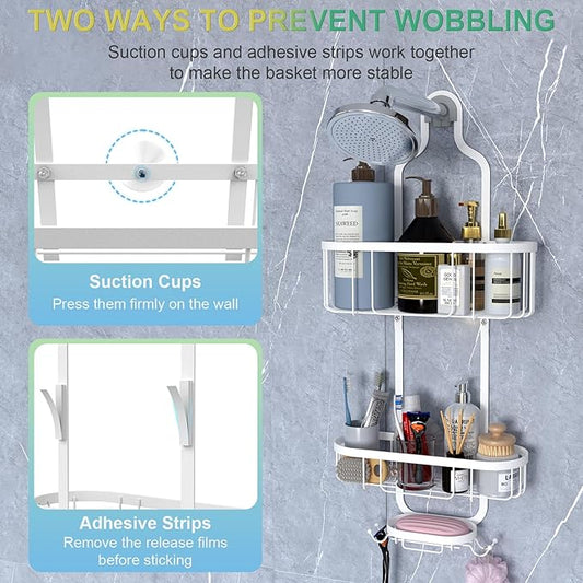 Kadolina White Hanging Shower Caddy, 3-Tier Bathroom Organizer with Soap Dish, Rust Resistant, Quick Dry, Assembly Required