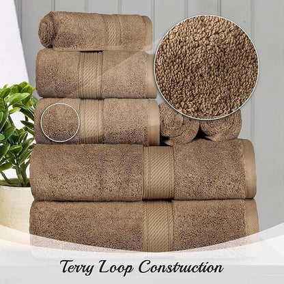 Superior Egyptian Cotton Pile Bath Towel Set of 2, Ultra Soft Luxury Towels, Thick Plush Essentials, Absorbent Heavyweight, Guest Bath, Hotel, Spa, Home Bathroom, Shower Basics, Latte