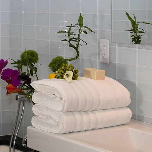 Mosobam Luxury Turkish 12pc XL Towel Set 35X70 16X30 13X13 White 700 GSM Bamboo Viscose & Aegean Turkish Combed Cotton
