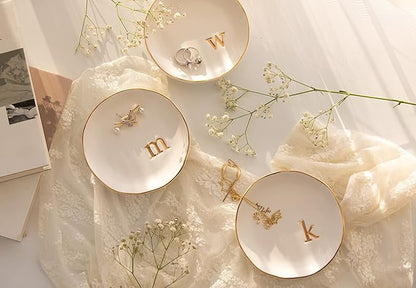 COLLECTIVE HOME - Ceramic Jewelry Tray, Decorative Trinket Dish for Rings Earrings Necklaces Bracelet Watch Keys, Birthday Mother's Day Christmas Gift for Women, 4.75", White Surface (D)