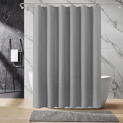 Inhousolu Fabric Shower Curtain Waffle Weave, 230 GSM Heavy Duty, Weighted Hem, 14 Metal Hooks, Water Repellent, Machine Washable, Hotel Spa Luxury Bath Curtain Set, 72 x 72 Inch, Grey