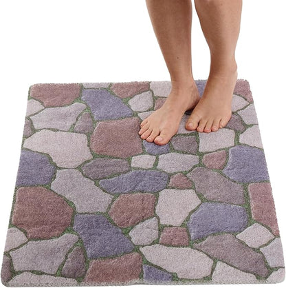 Enkosi Loofah Non-Slip Shower Mat - Shower Floors, Bathtub, Bathrooms, Wet Areas - Cushioned Bath Mat with Drain Holes - Quick Dry PVC, Secure Safety Pad Without Suction Cups (32x24 Stone Path)