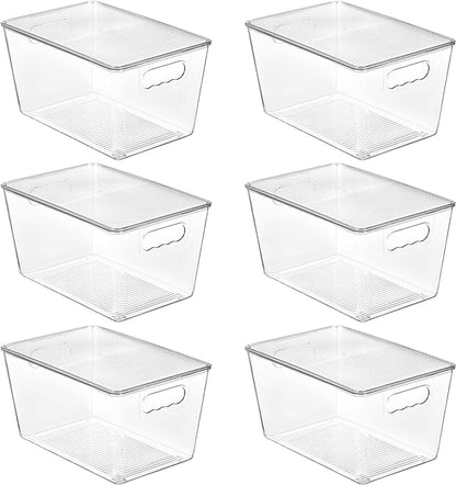 Vtopmart 6 Pack Clear Stackable Storage Bins with Lids, Large Plastic Containers with Handle for Pantry Organizer and Storage,Perfect for Bathroom,Cabinet,Kitchen,Fridge,Closet Organization