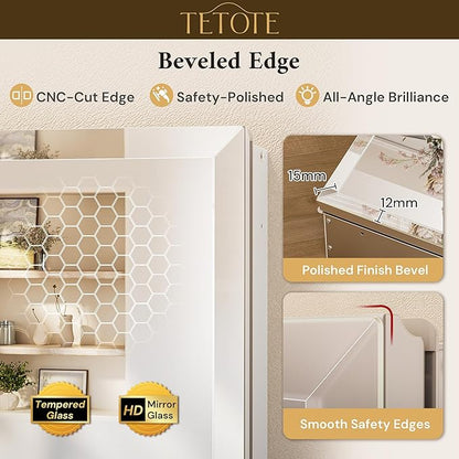 TETOTE 24 x 32 Bathroom Mirror Cabinet with Tempered Beveled Mirror Silver Medicine Cabinet Aluminum Cabinet DTC Hinges, Stepless Adjustable Shelves, Recessed/Surface-Mounted
