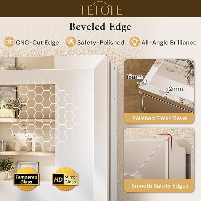 TETOTE 15 x 26 Bathroom Mirror with Storage with Tempered Beveled Mirror Silver Medicine Cabinet Aluminum Cabinet DTC Hinges, Stepless Adjustable Shelves, Recessed/Surface-Mounted