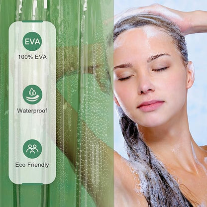 AmazerBath Long Shower Curtain Liner, 100% EVA Soft Clear Green Heavy Duty 78 inch Shower Curtain and Liner 2-in-1, 72x78 Plastic Bathroom Shower Curtain, 12 Rustproof Grommets & 3 Weighted Stones