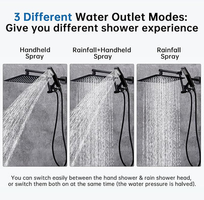 G-Promise All Metal 10 Inches Rainfall Shower Head with Handheld Spray Combo, 3 Settings Diverter, Adjustable Extension Arm with Lock Joints, 71 Inches Stainless Steel Hose (Oil Rubbed Bronze)