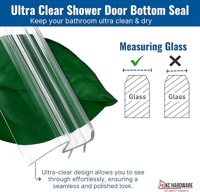 KC Hardware Frameless Shower Door Bottom Seal Strip with Drip Rail - Shower Door Seal Sweep for 3/8 Inch Thick Glass - Acts as a Leak Guard to Prevent Water Leaks - 39 Inch - Ultra Clear - Pack of 2