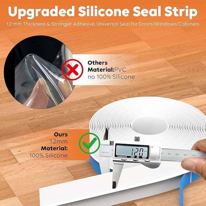 T-Shaped Silicone Door Weather Stripping for Side, 1.37 in x 40 Ft Door Draft Stopper Shower Seal Strip for Door Frame & Windows and Shower Sweep Gaps(White)