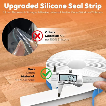 T-Shaped Silicone Door Weather Stripping for Side, 1.97 in x 20 Ft Door Draft Stopper Shower Seal Strip for Door Frame & Windows and Shower Sweep Gaps(White)