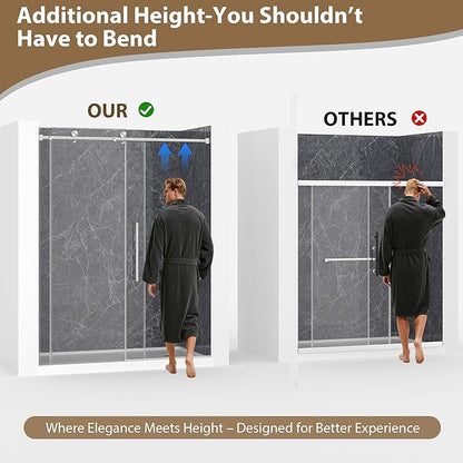 Frameless Glass Shower Door, 43-48" W x 76" H Sliding Frameless Shower Door, 1/4''(6mm) SGCC Tempered Glass, Explosion-Proof Film Nano Coating, Stainless Steel Hardware, Brushed Nickel