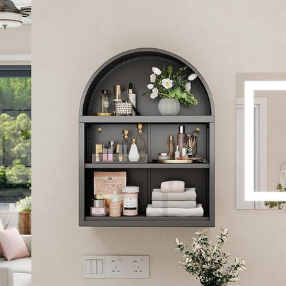 Metal Arched Wall Cabinet,Black Bathroom Wall Mounted Cupboard,Modern Arched Storage Cabinet with Adjustable Shelf,Space Saver Wall Cabinet,Requires Assembly