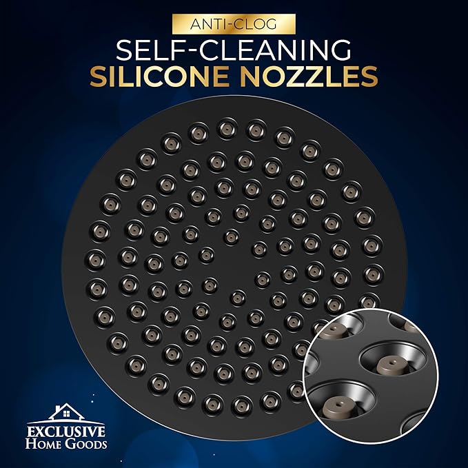 Luxury Rainfall Shower Head - High-Pressure showerhead Jets, rain shower head Ant-Clog Silicone Nozzles (1.8 GPM, Matte Black)