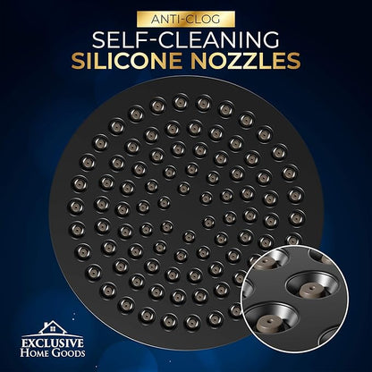 Heatsistence Rainfall Shower Head - 6" High Pressure Shower Heads 2.5 GPM Matte Black Shower Head with Anti-Clog 90 Rubber Jets - 360° Rotation Adjustable Shower Head - Rustproof Bathroom Shower Head