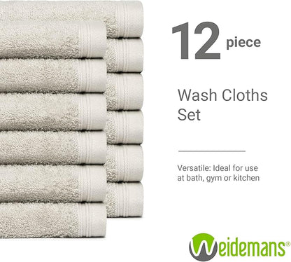 100% Cotton Washcloths Set 13” x 13” | Silver Towels | Set of 18 Ultra Soft and Highly Absorbent Washcloths Sets for Bathroom, Gym, Spa | Machine Washable Face Towel