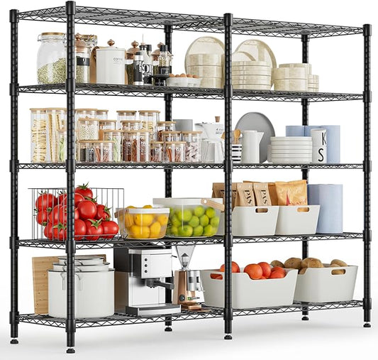 Himimi 72" W Wire Rack Shelving-2000LBS Capacity, Adjustable Storage Shelves Metal Shelves for Storage, 5-Tier Heavy Duty Wire Organizer for Kitchen, Garage, Pantry, 72" W x 18" D x 72" H, Black