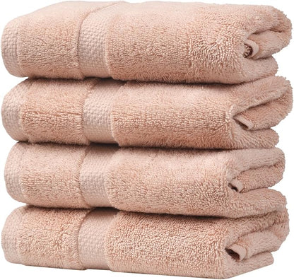 SOFE H&L | Olea Towel Set | 100% Cotton Premium Turkish Towels for Bathroom | Soft, Absorbent, Durable (Blush, Set of 4 - Washcloth)