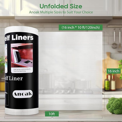 Anoak Shelf Liner - Non-Slip Cabinet Liner, 16 Inch x 10 FT(120 Inch) Durable Waterproof Washable Oil-Proof for Kitchen Cabinet, Shelves, Refrigerator, Storage, Desks, Non Adhesive