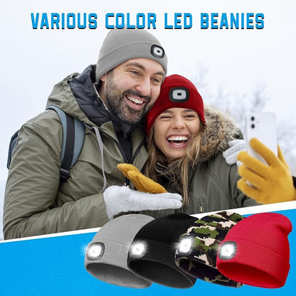 Christmas Stocking Stuffers for Men Adults, Beanie Hats with Light, USB Rechargeable LED Hand Free Headlamp, Birthday Gifts for Men, Women, and Teens, Ideal for Camping, Hiking, Grey