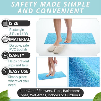 Non Slip Bathtub Mat Shower Mat for Tub - Loofah Bath Mats for Bathroom - 31x16 Bathtub Floor Mat - Textured Anti Slip Bath Mat Without Suction Cups - Secure Mat for Wet Areas (31x16 Aqua Blue)