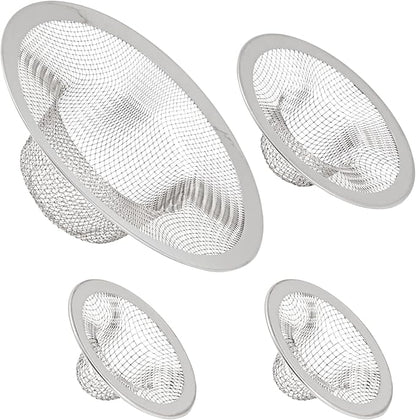 Juvale Stainless Steel Sink Drain Strainer - Mesh Kitchen Sink Strainer - Anti-Clogging Wire Mesh Screen - Pack of 4, 4.3 in, 2.8 in, 2.1 in